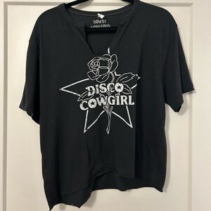 DISCO COWGIRL *Local Nashville Brand* Black Jersey Tee Shirt Distressed/Cropped